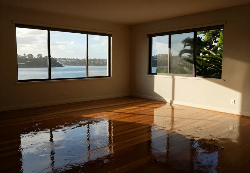 Flooded living room in South Penrith home before restoration